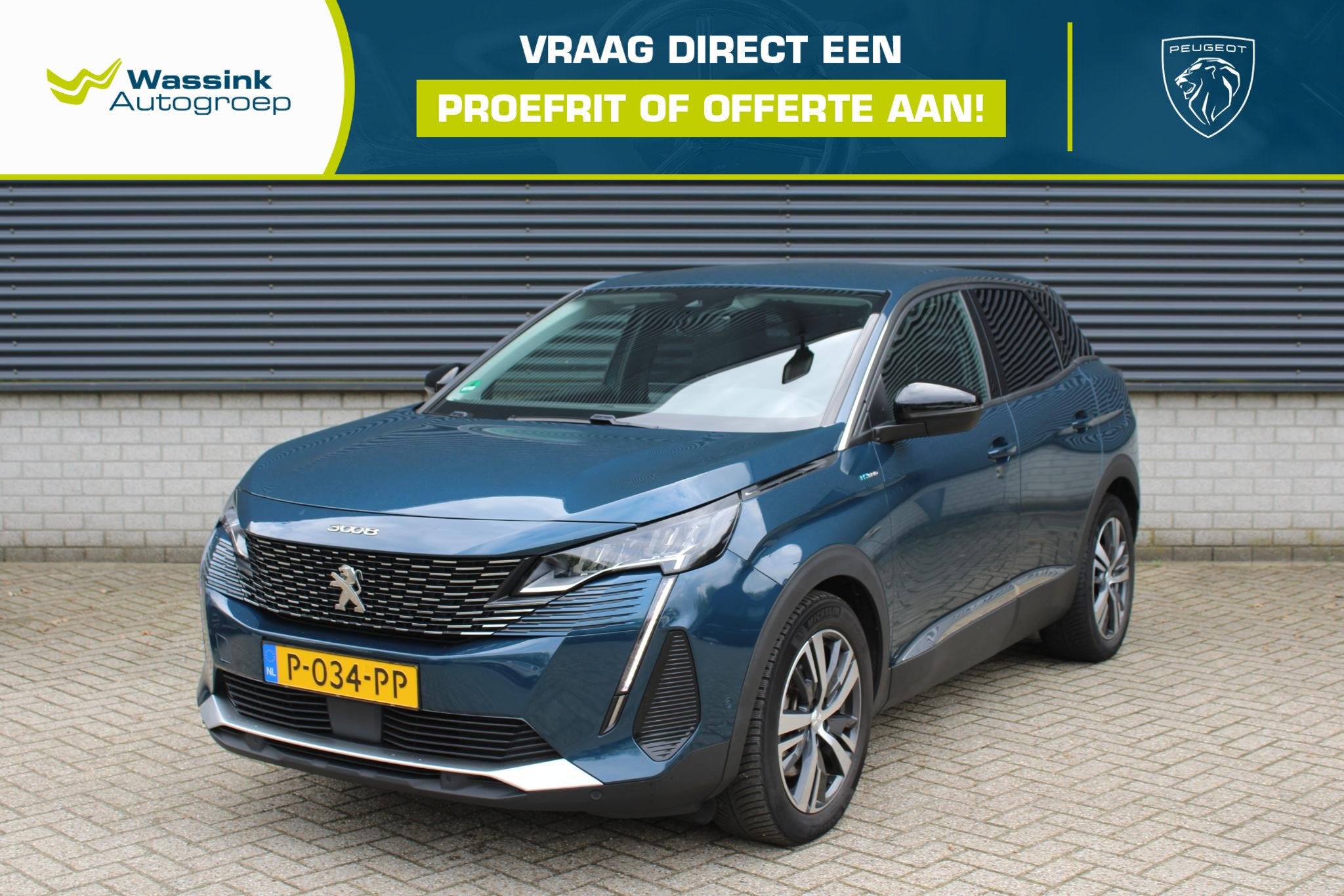 Peugeot 3008 1.6 HYbrid 225 Allure Pack Business, Auto's, Euro 6, Blauw, Leder en Stof, Bedrijf