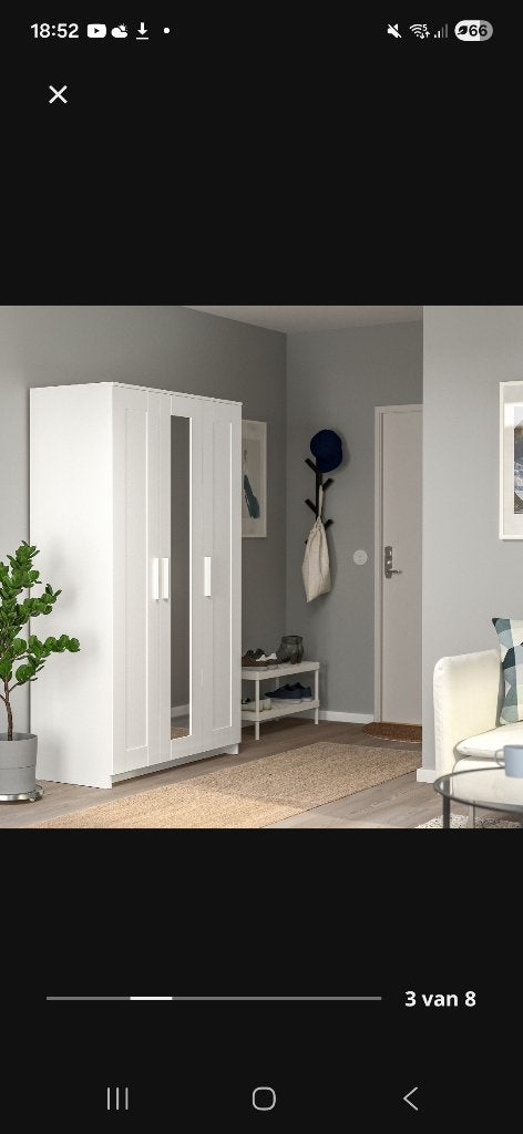 IKEA Kledingkast 3-deurs met spiegel - Wit - nette staat, Ophalen, Met deur(en), 100 tot 150 cm, Zo goed als nieuw