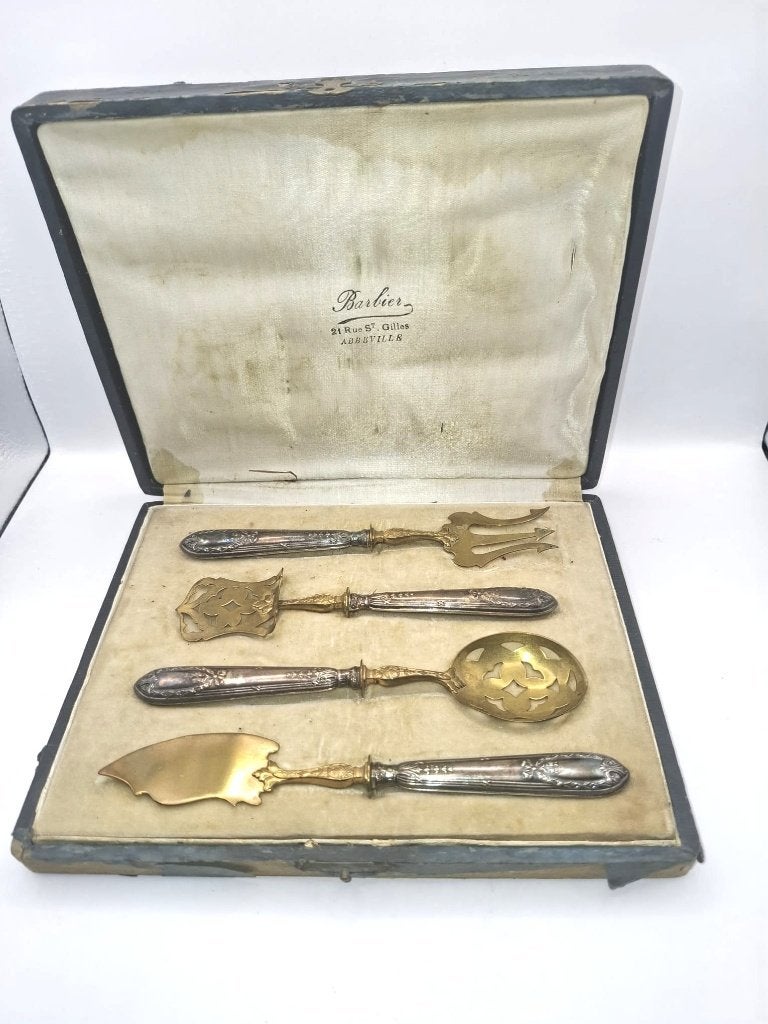Antiek deels vergulde mignardise set ca 1900, Ophalen of Verzenden, Goud