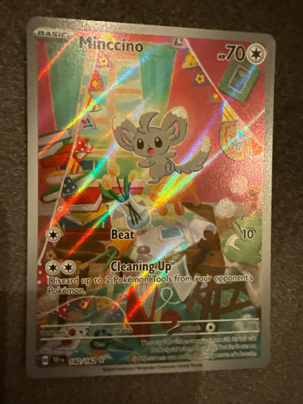 Minccino #182 Pokémon Kaart - Full Art, Ophalen of Verzenden, Zo goed als nieuw, Losse kaart, Foil