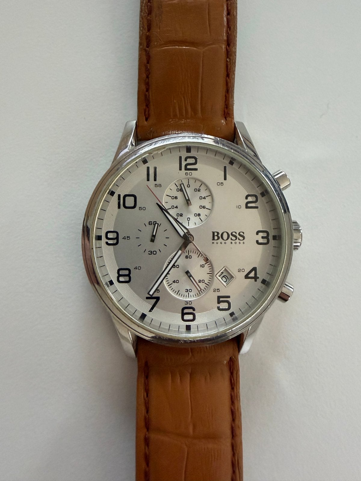 Hugo Boss horloge met leren band, Staal, Polshorloge, Ophalen, Overige merken