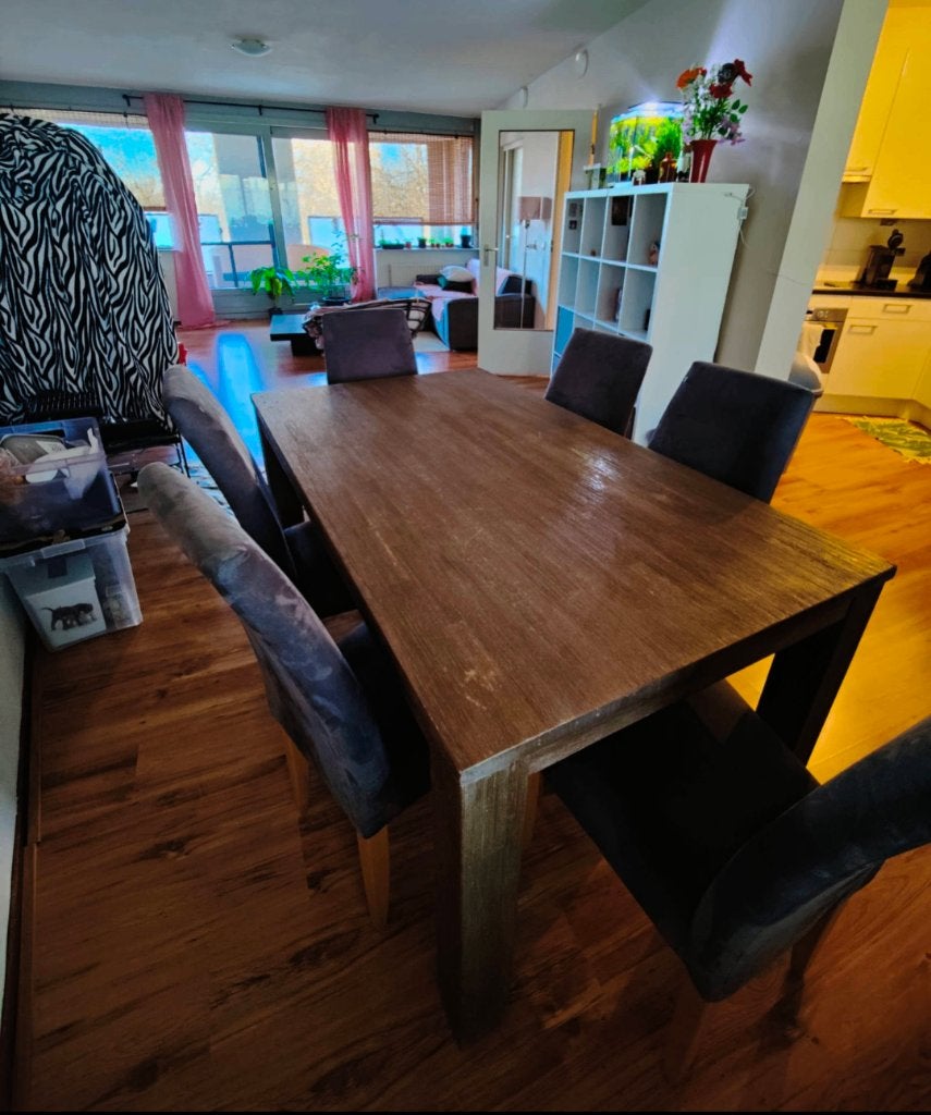 Eettafel en stoelen gratis, Huis en Inrichting, Tafels | Eettafels, Ophalen, Kunststof, Gebruikt, 150 tot 200 cm