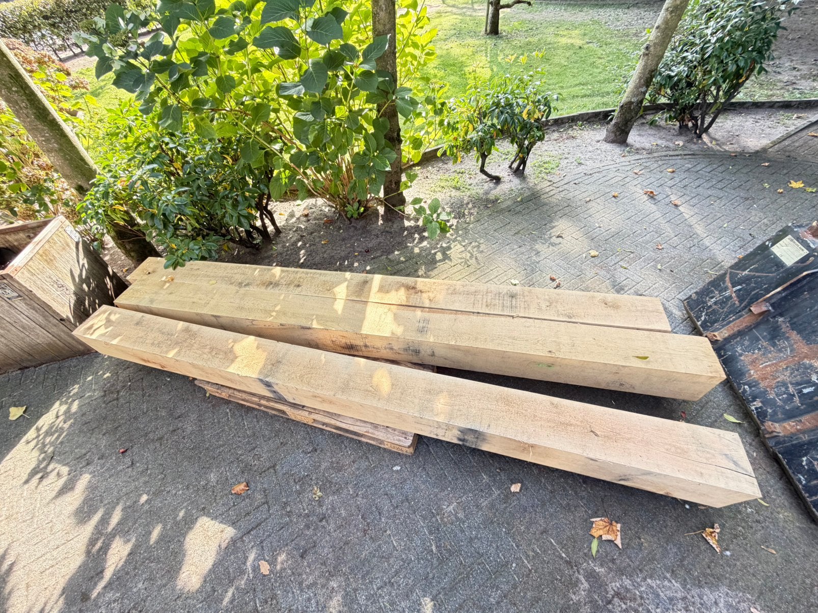 3 nieuwe eiken houten balken 20x20x300, Ophalen, Zo goed als nieuw, 250 cm of meer, Balken