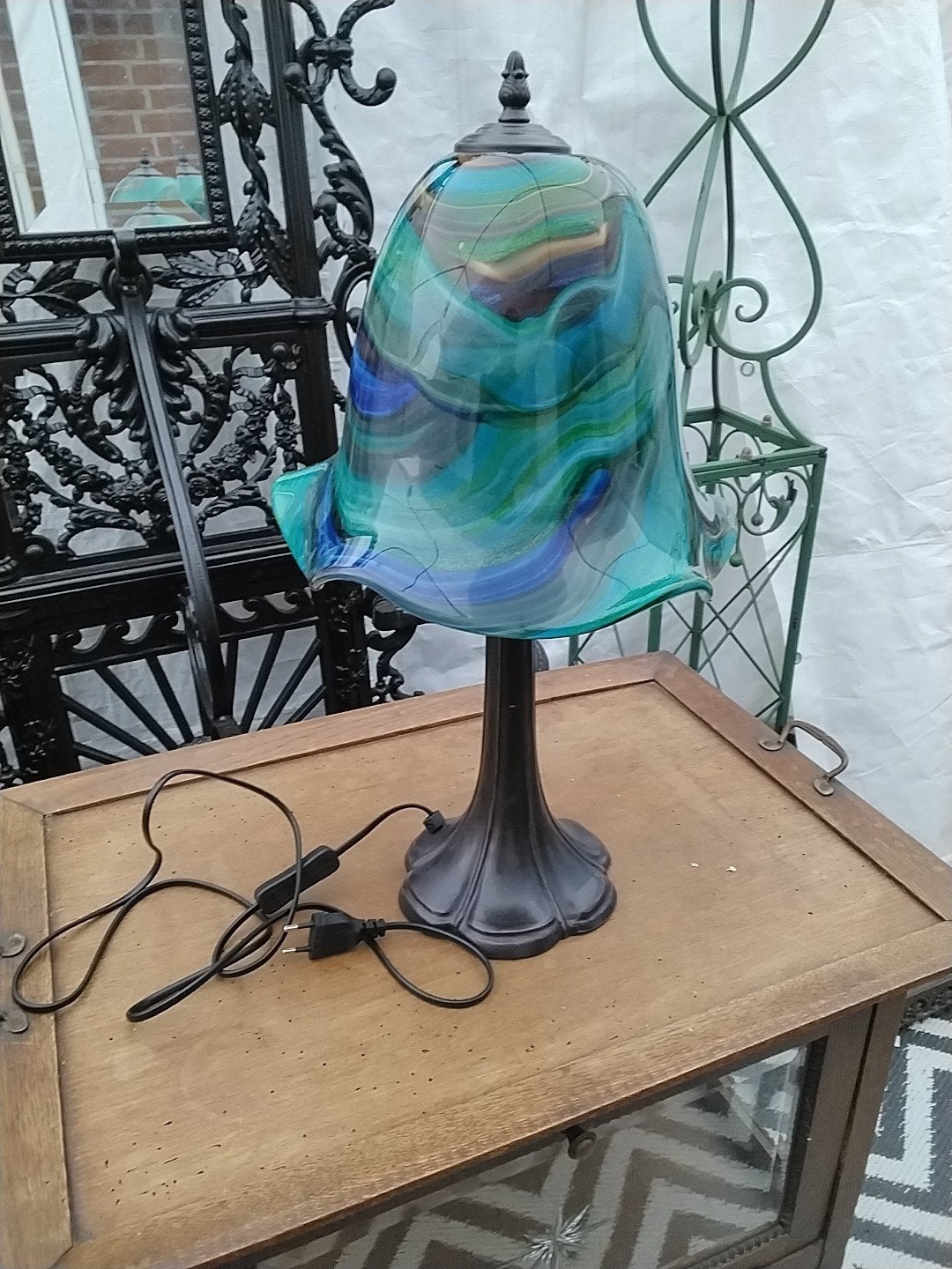 Tafellamp met zware Murano glazen kap, 53 cm hoog, Ophalen of Verzenden