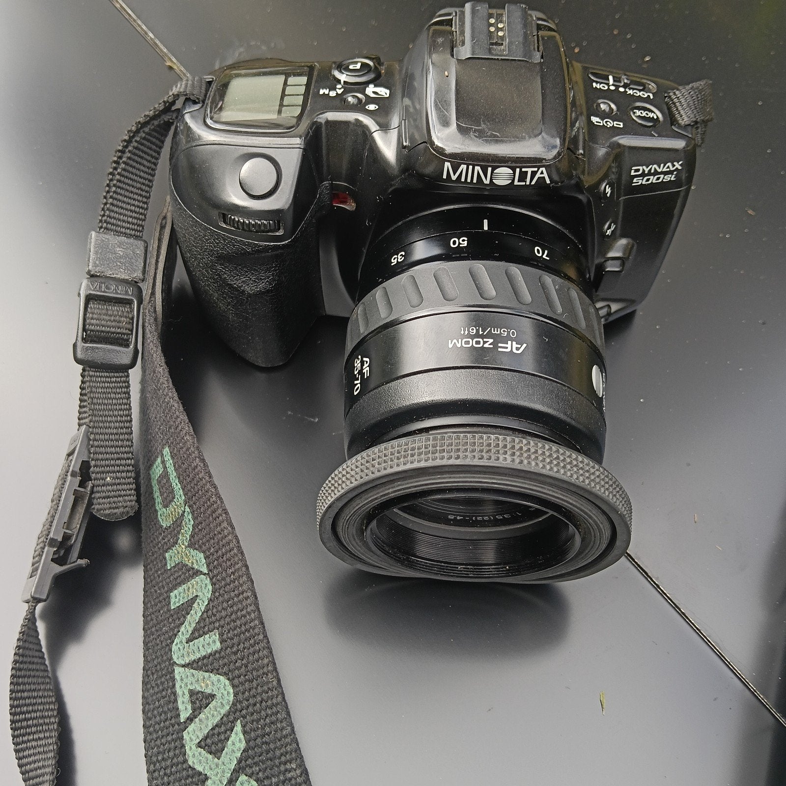 Minolta Dynax 500si spiegelreflexcamera met lens en flitser, Ophalen of Verzenden, Gebruikt, Spiegelreflex, Minolta