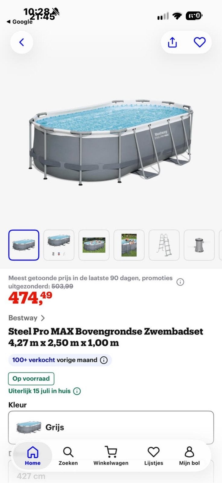 Zwembad met alle toebehoren., Ophalen, Gebruikt, Minder dan 80 cm, 300 cm of meer