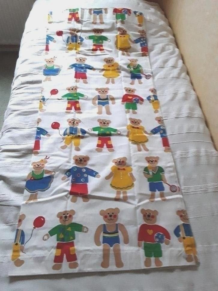 Vintage 1 paar kinderkamer beren gordijnen - retro, Ophalen of Verzenden, Nieuw, Jongetje of Meisje