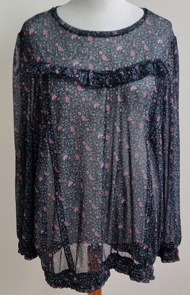 MS Mode semi transparant zwart shirt met print mt. XXL, Zwart, Zo goed als nieuw, MS Mode, Shirt of Top