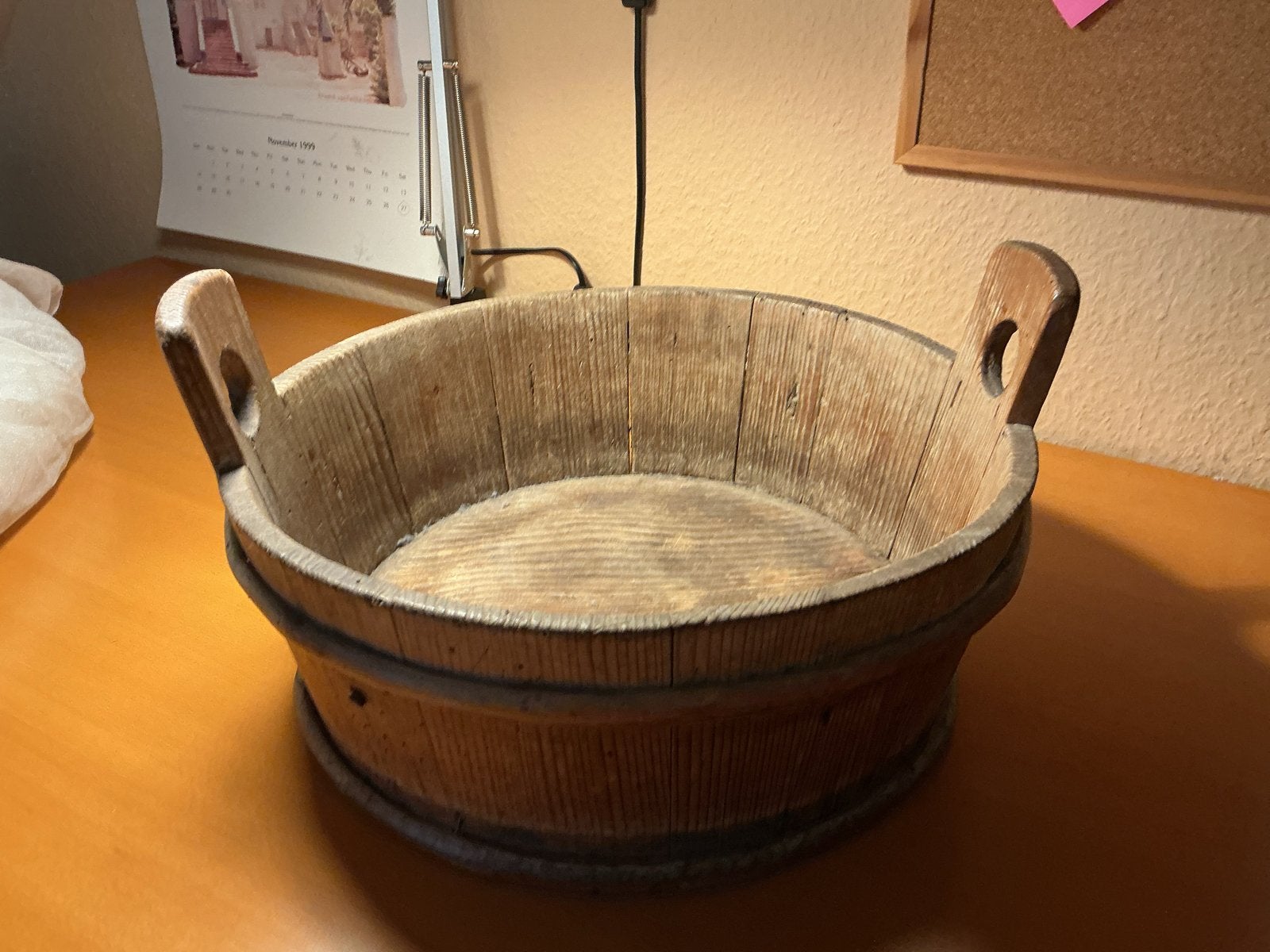 Antieke houten teil met handvatten doorsnee 37 cm, Ophalen