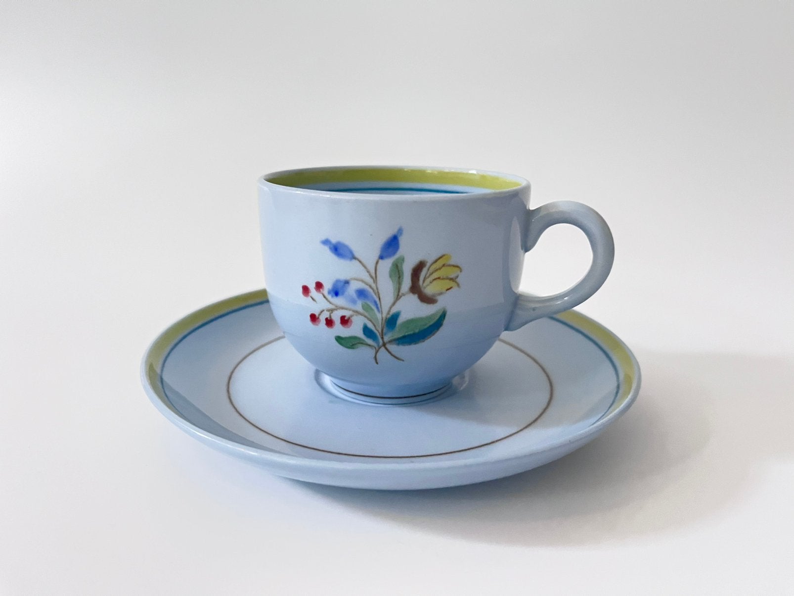 Vintage Petrus Regout kop en schotel Hand Painted, ‘50, Ophalen of Verzenden