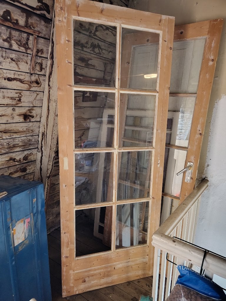 Dubbele houten deur met glazen panelen, en suite deuren, Ophalen, Gebruikt, 120 cm of meer, Binnendeur