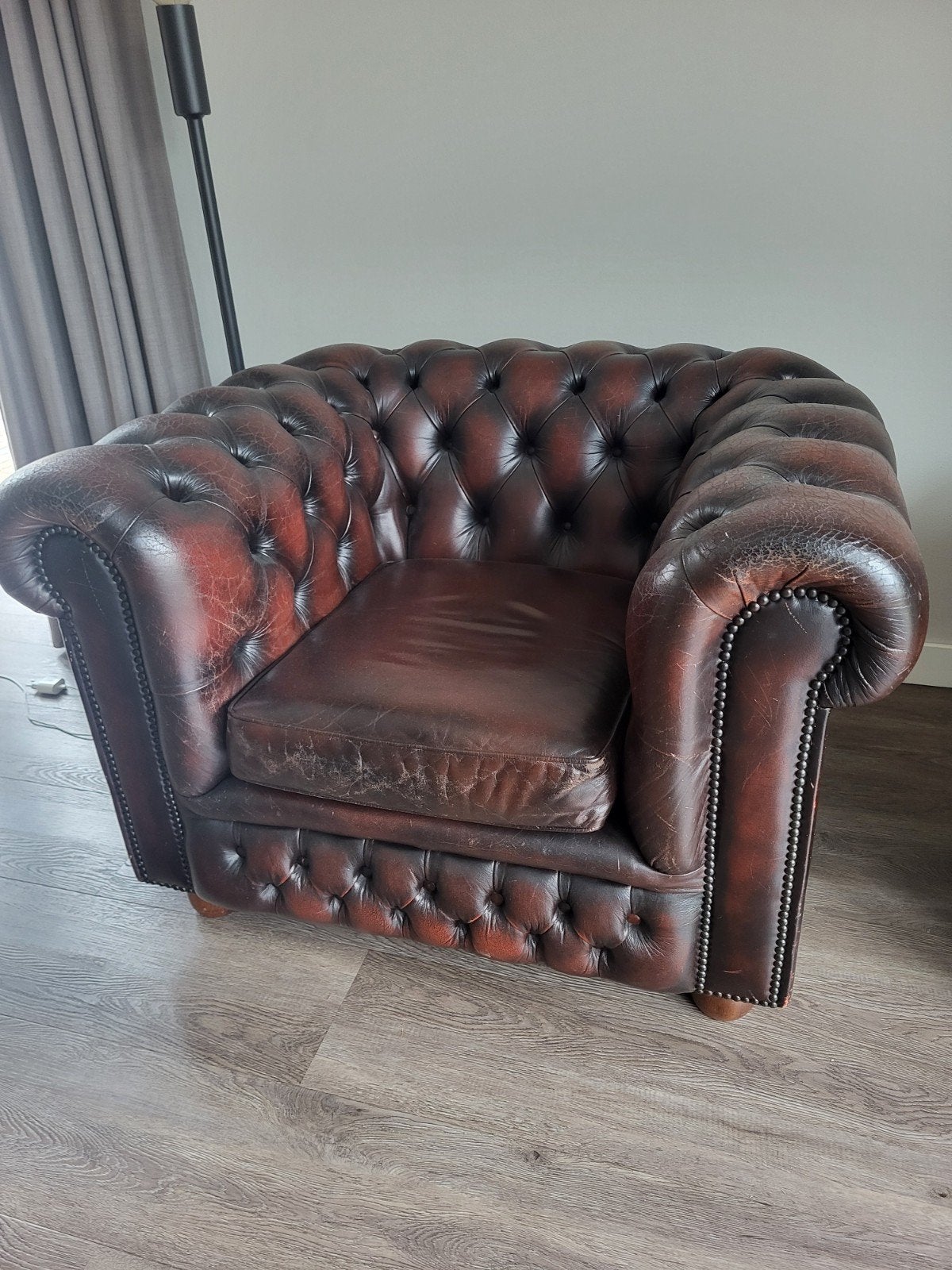 Gerestaureerde Chesterfield fauteuil - Bruin leer, Ophalen, Bruin, Leer, Zo goed als nieuw