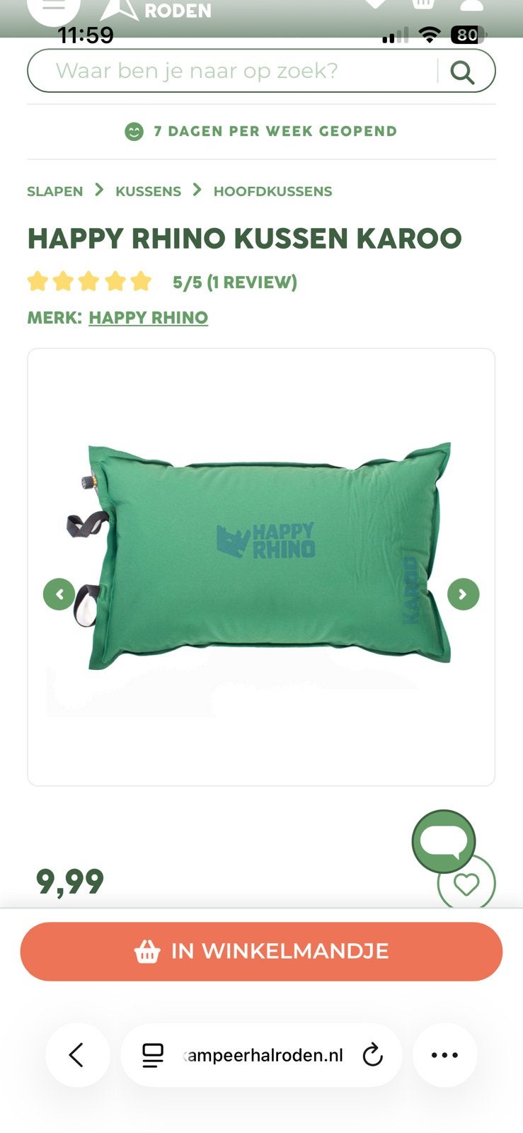 Happy rhino kussen karoo 1x gebruikt, Ophalen of Verzenden, Zo goed als nieuw