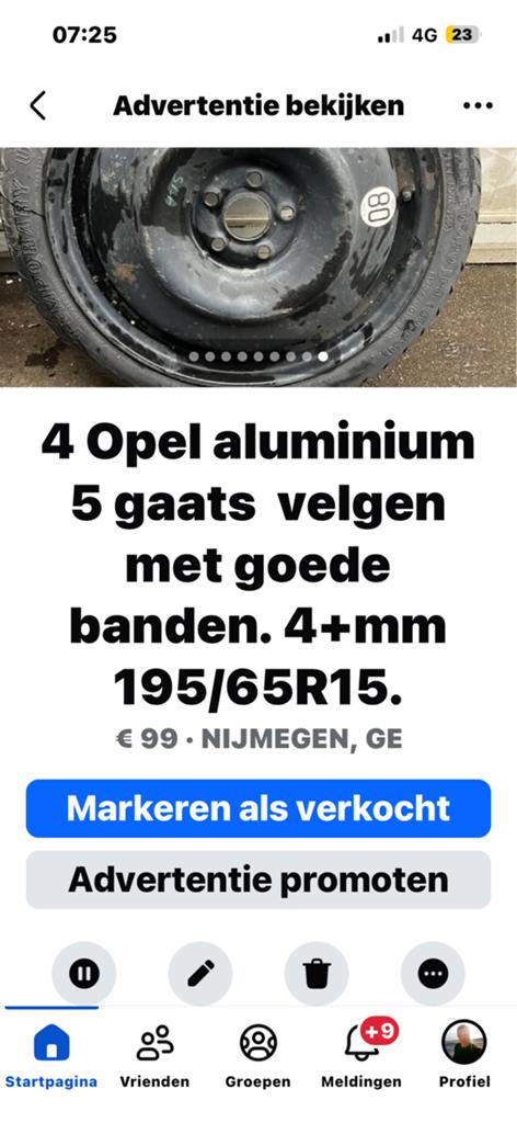Opel 4  velgen 5 gaats 4+mm profiel 185/65R15. ., Ophalen of Verzenden
