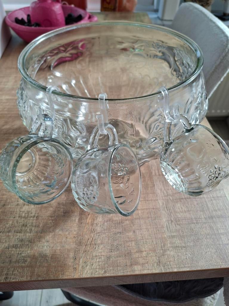 Glazen Sangria Set met 7 Kopjes en Lepel, Antiek en Kunst, Ophalen of Verzenden