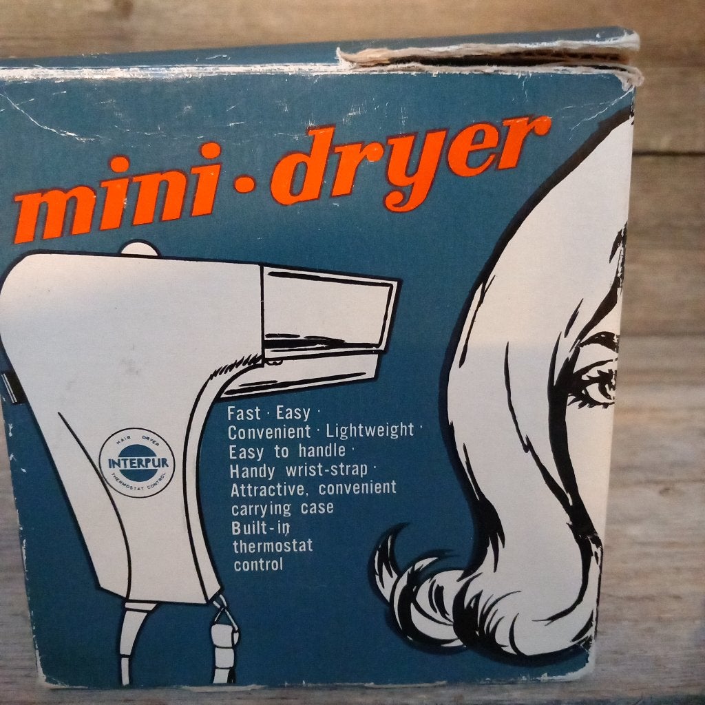 Vintage Föhn Mini reisuitvoering, in originele doos + tasje., Interpur, Onbekend, Ophalen of Verzenden, Zo goed als nieuw