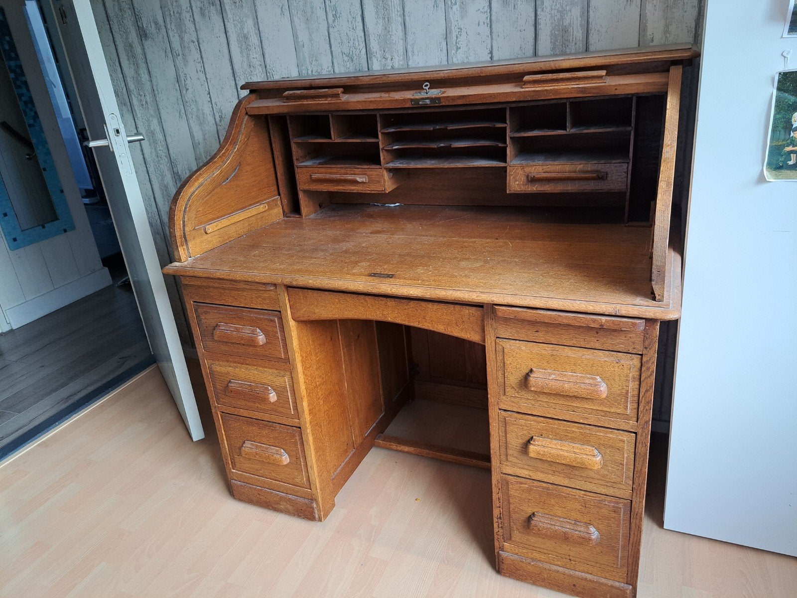 houten bureau, rolbureau klassiek retro, Huis en Inrichting, Ophalen, Gebruikt