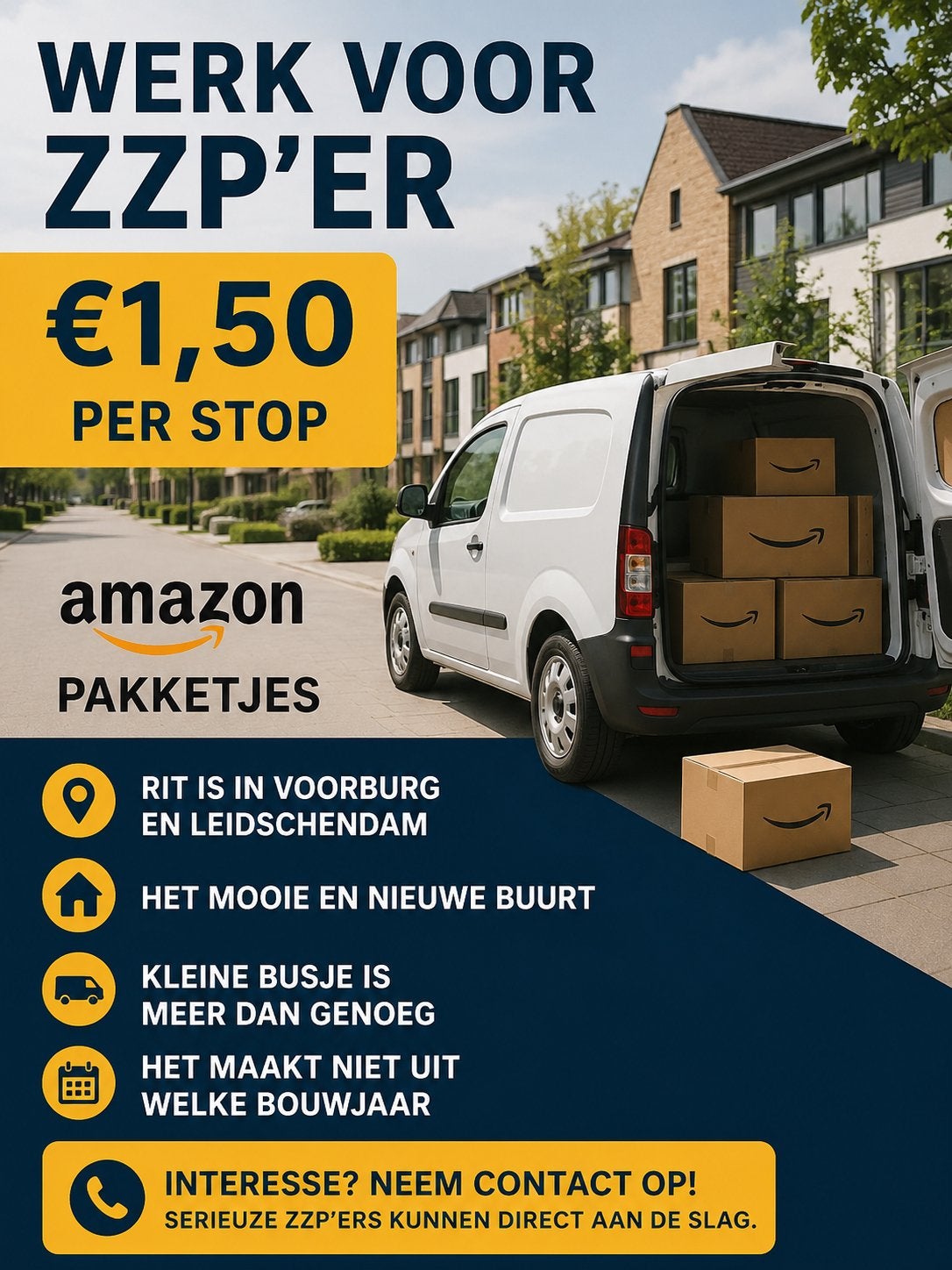 ZZP Bezorger Gezocht –€1,50 per stop | Amazon Pakketjes, Variabele uren, Overige niveaus, Starter, Overige vormen