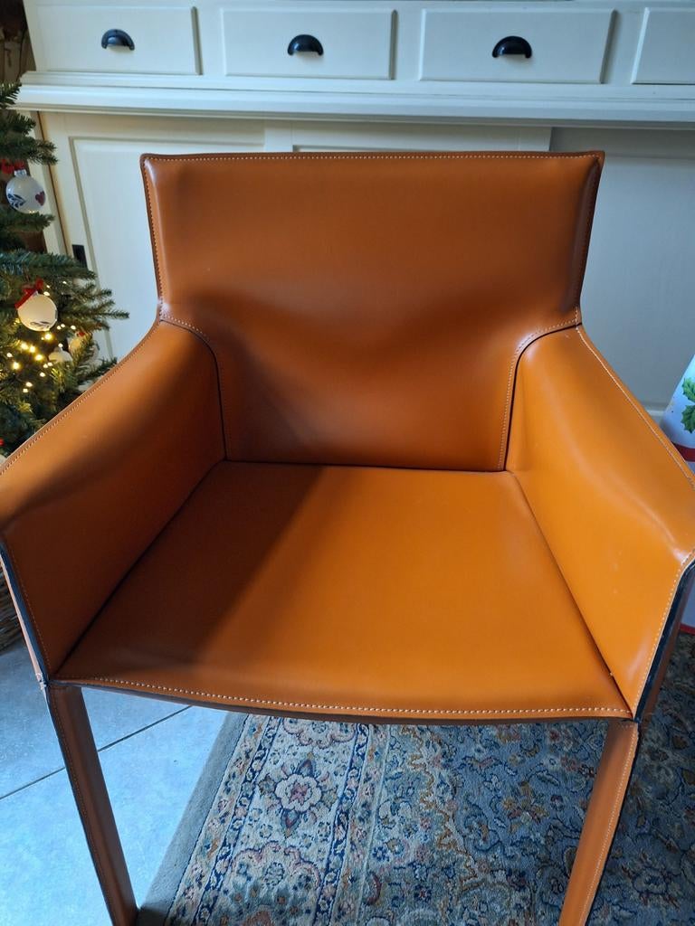 Enrico Pellizzoni Leren Stoel - Cognac Kleur, Modern, Italiaans Design, Bruin, Leer, Ophalen of Verzenden