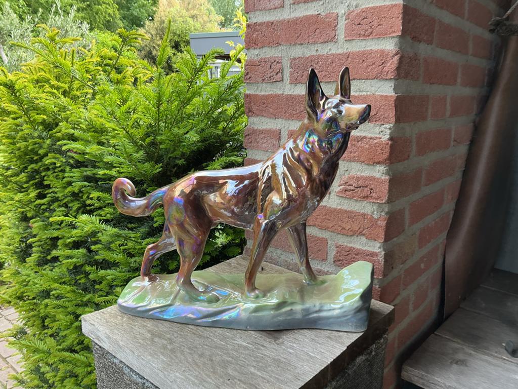 Vintage Keramische Duitse Herder Beeld - Glanzend Bruin, Ophalen of Verzenden