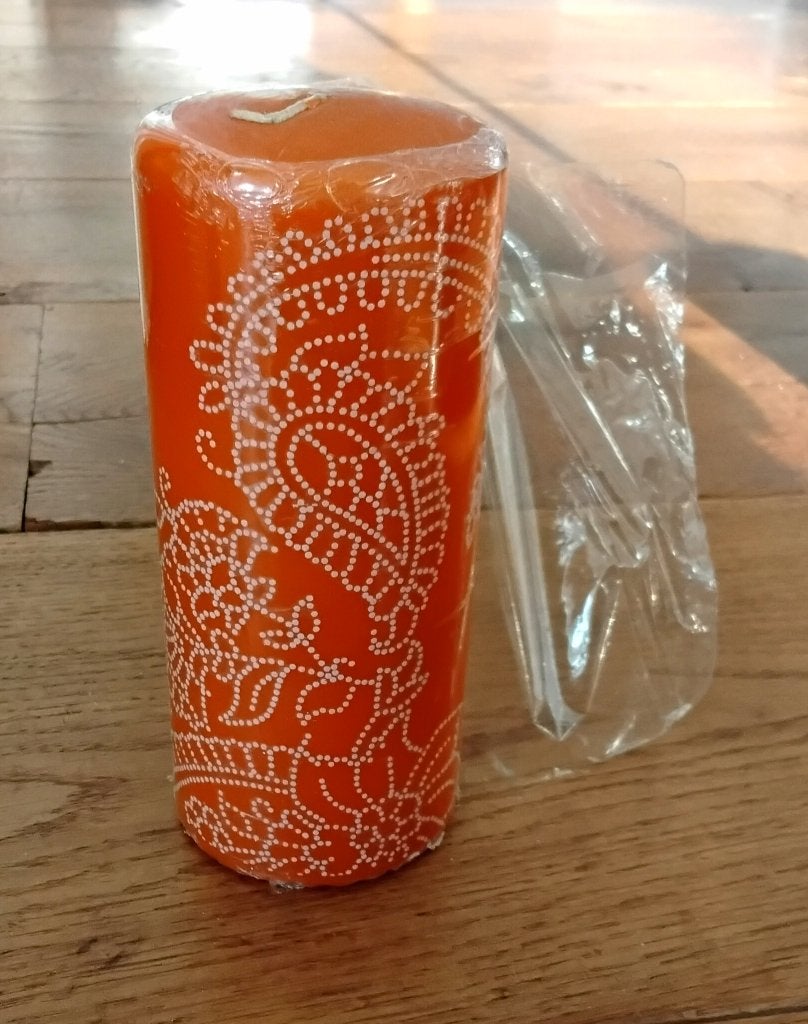 Stompkaars Bolsius met henna-achtige decoratie - nieuw, Overige materialen, Bruin, Nieuw, Ophalen of Verzenden
