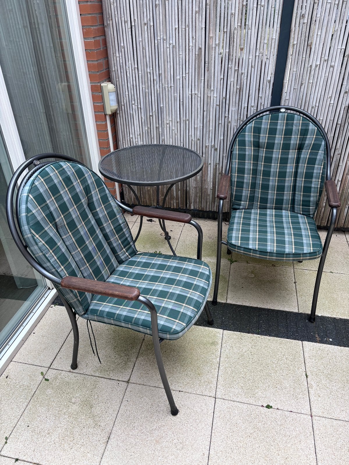 Bistro set: tafel en 2 stoelen, Gebruikt, Bijzettafel, Aluminium, Tuinset