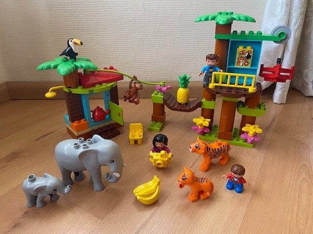 Duplo, boomhuis jungle dieren: tijger olifant aap, set 10906, Gebruikt, Ophalen of Verzenden, Compleet, Duplo