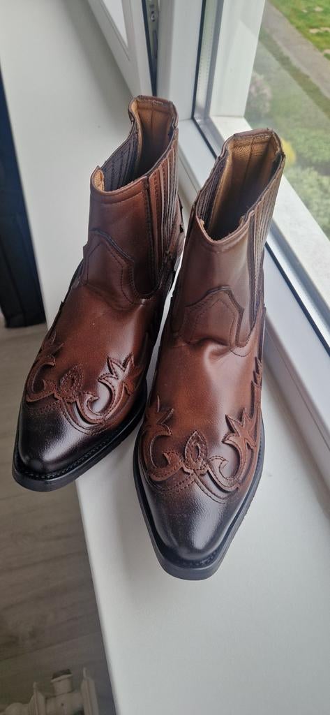 Bruine leren cowboylaarzen met borduursel, Ophalen of Verzenden, Nieuw, Bruin