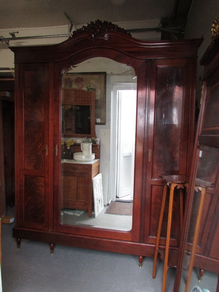 antieke mahonie linnenkast kleerkast spiegeldeur, Antiek mahonie klassiek, 200 cm of meer, 150 tot 200 cm, Ophalen of Verzenden