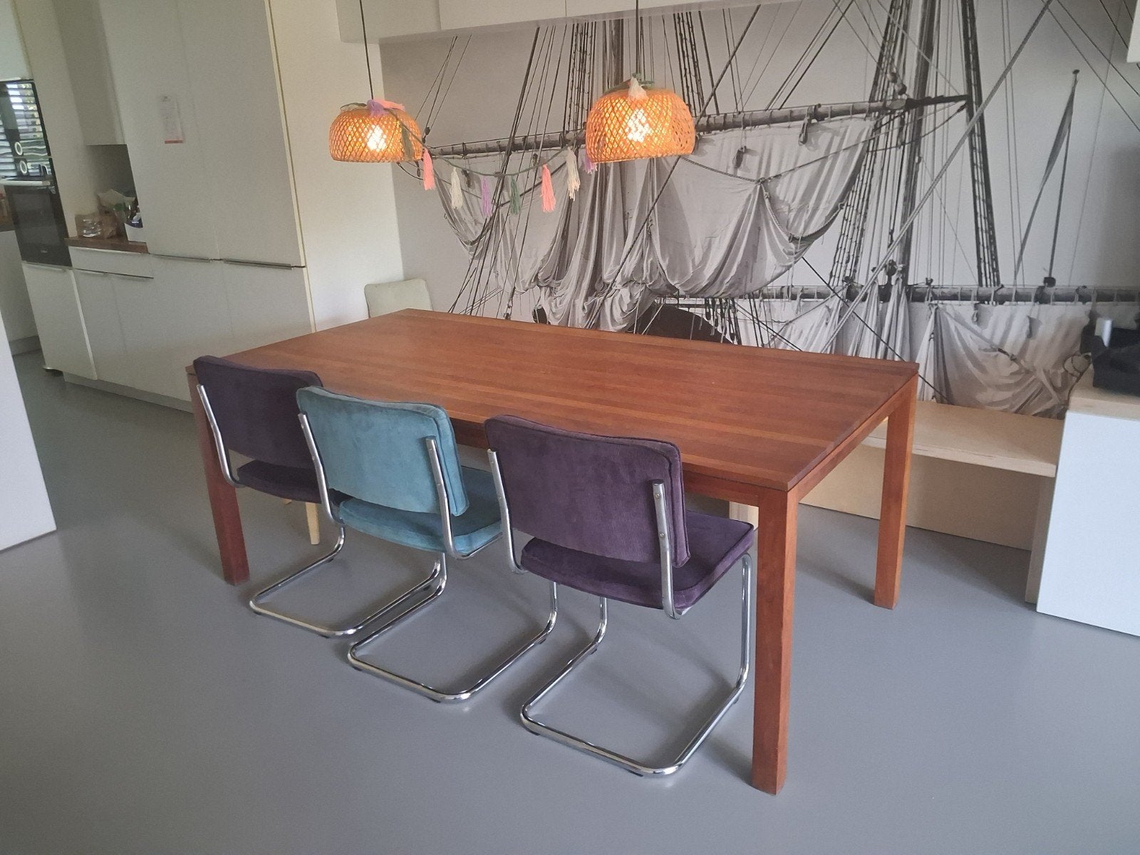 Handgemaakte kersenhouten tafel, Ophalen, Gebruikt, 100 tot 150 cm, 200 cm of meer