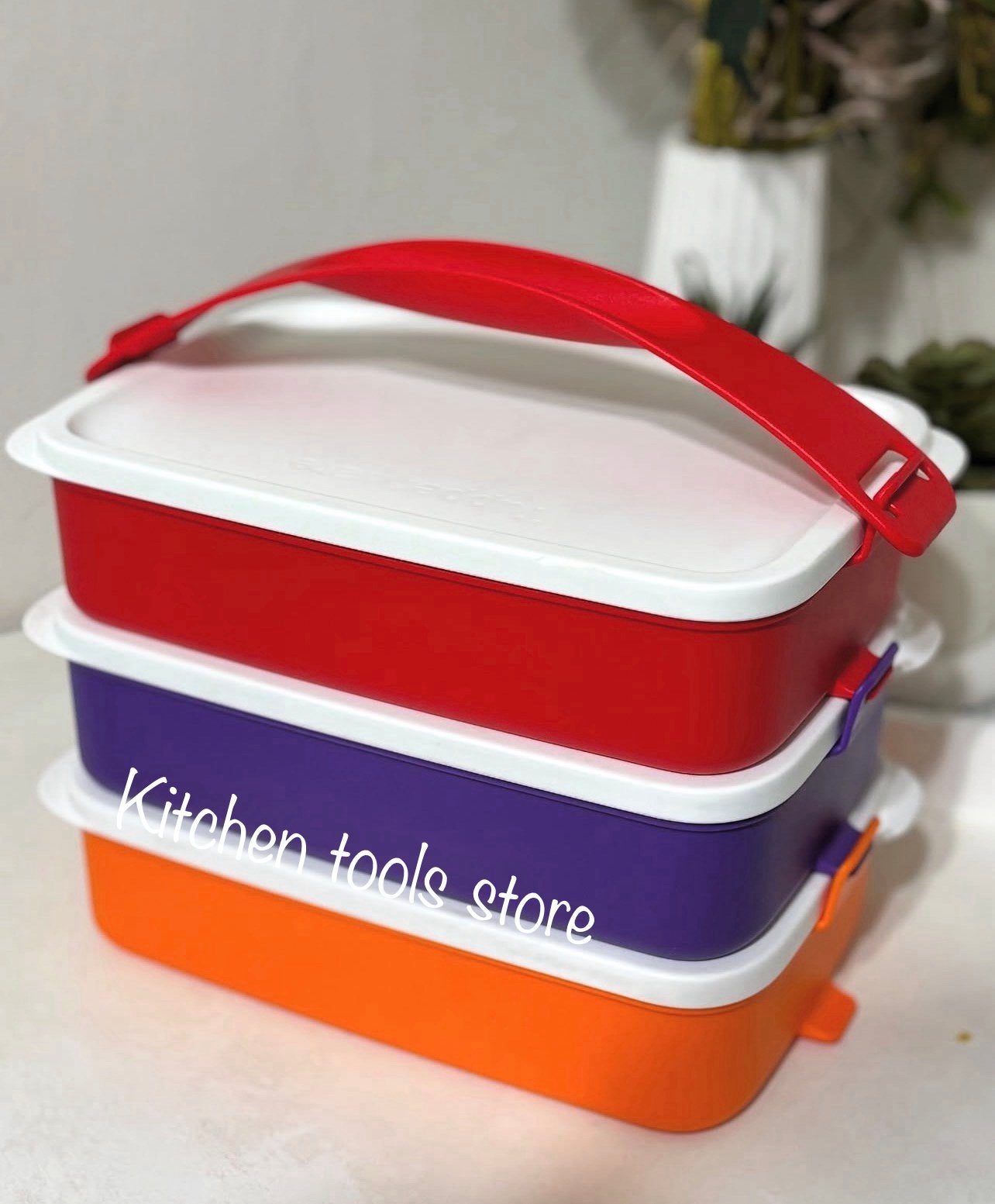 Tupperware bento clik to go stapelschalen 3x 900ml + hengsel, Overige kleuren, Met handvat, Nieuw, Ophalen of Verzenden