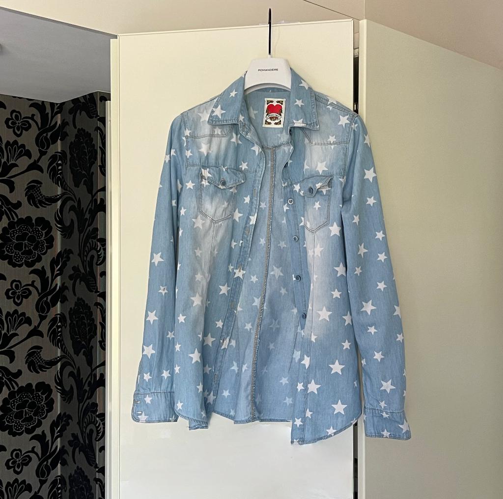 Jeans bloesje gebleekt witte sterren; maat 36, Blauw, Nieuw, Maat 36 (S), Miss Two