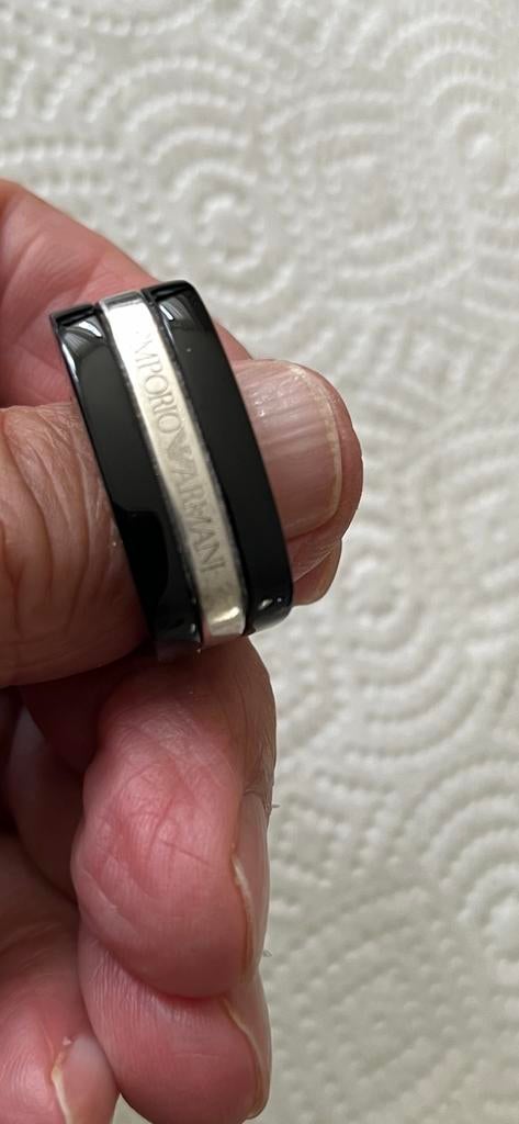 Ring Emporio Armani, Zwart, Ophalen of Verzenden, Zo goed als nieuw, 17 tot 18