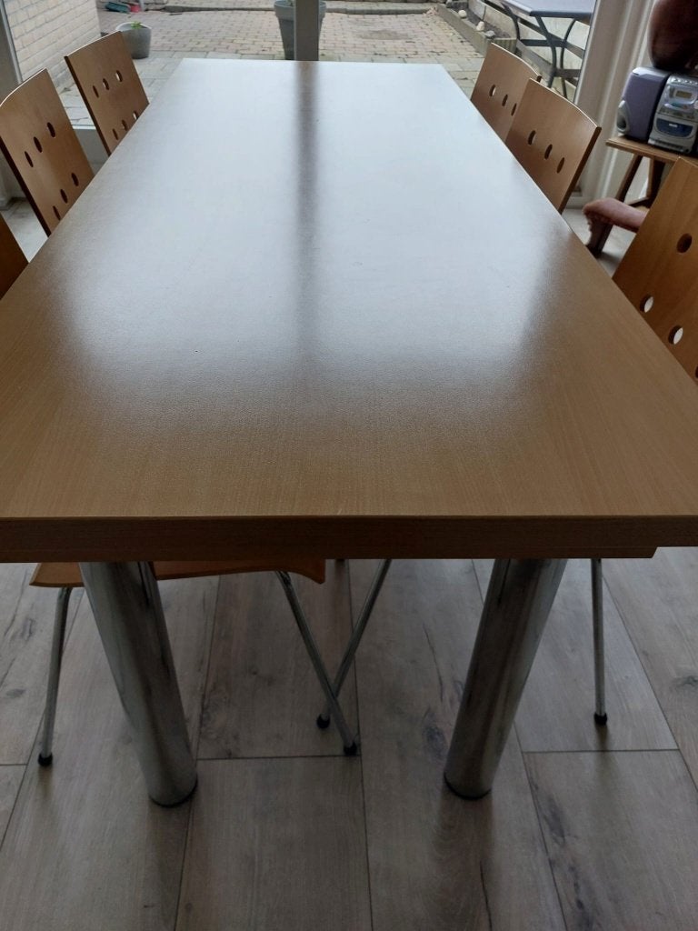 Tafel met 6 stoelen, Ophalen, Overige materialen, Gebruikt, 100 tot 150 cm