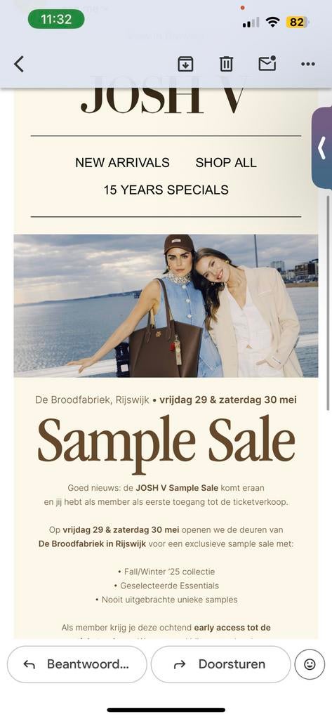Josh v sample sale tickets, Twee personen, Mei