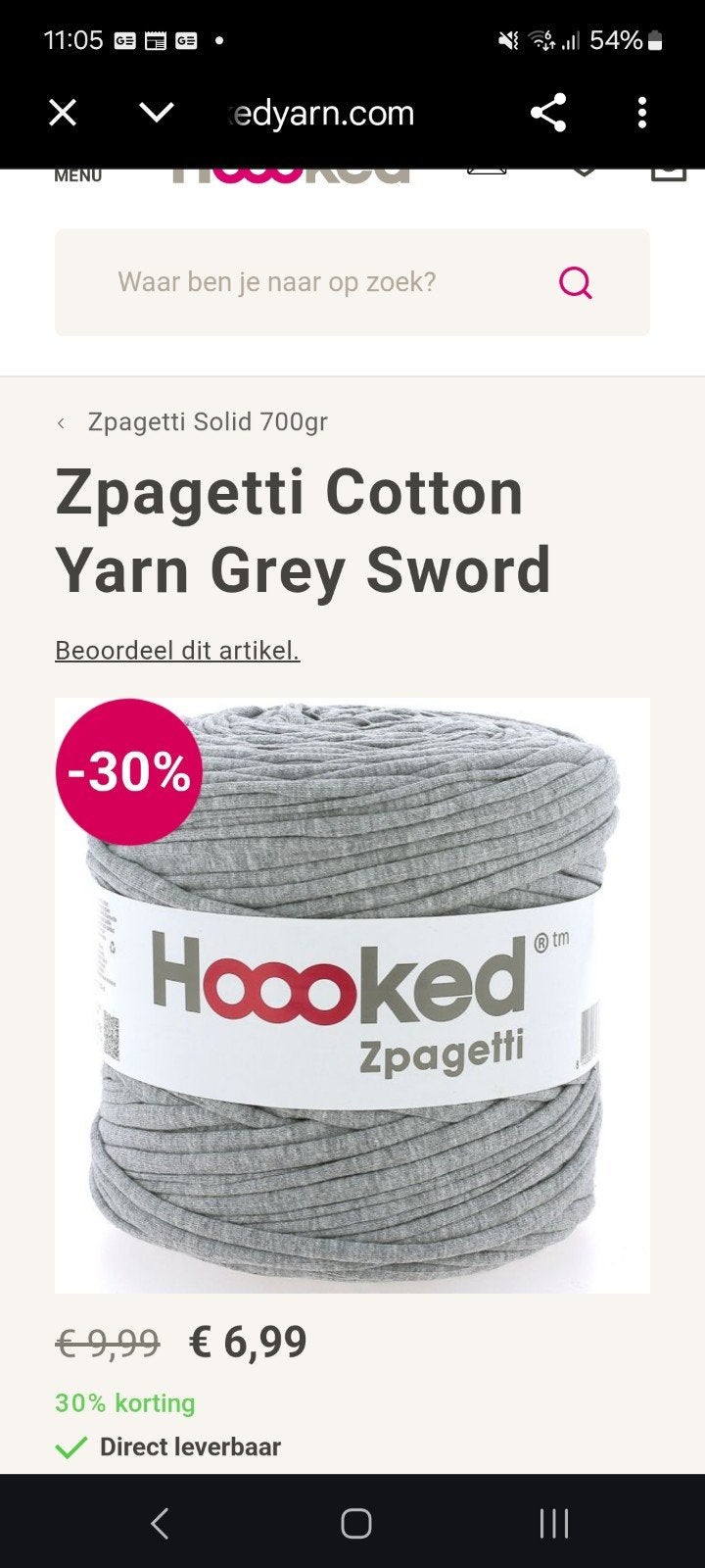 Hoooked Zpagetti Katoen Garen Grijs - 700gr, Ophalen of Verzenden, Katoen, Grijs, Minder dan 30 cm