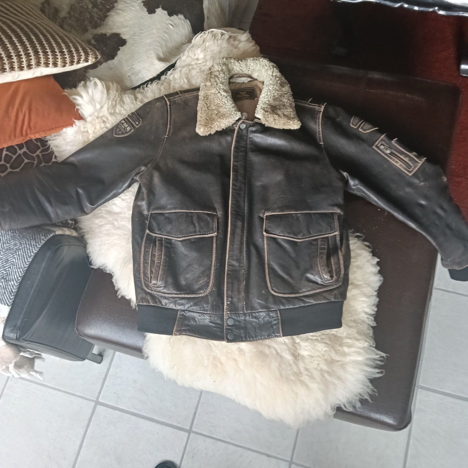 PME Pall Mall Leren Pilotenjas met Bontkraag, Ophalen of Verzenden, Gedragen, Maat 52/54 (L), PME Legend