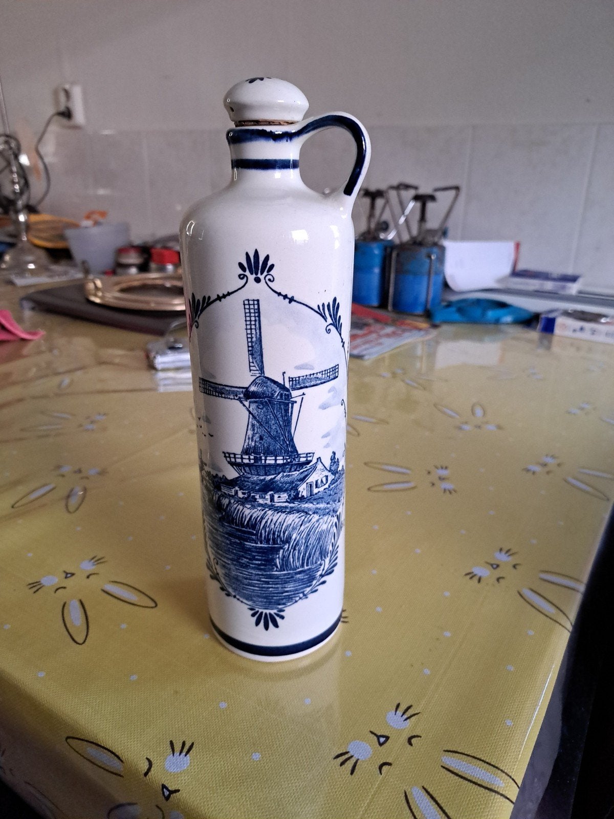 Delfts Blauw Bols Jenever Kruik - Molen en Bloemen, Ophalen of Verzenden