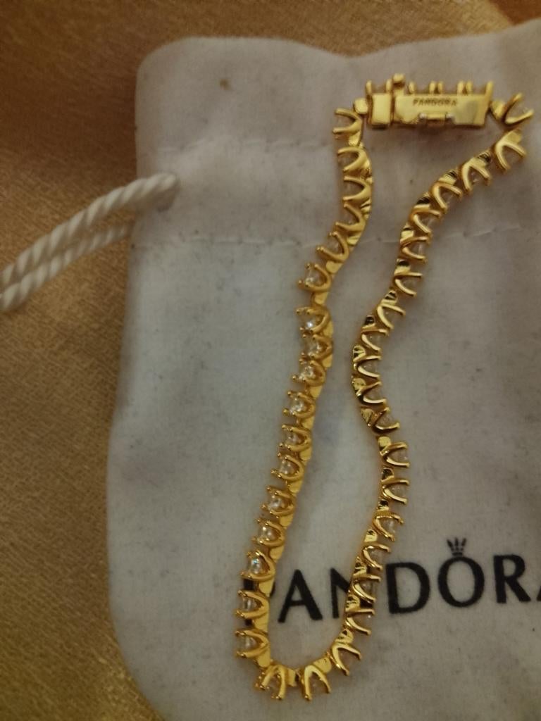 Zilveren Pandora Armband Goudkleurig Maat 18, Sieraden, Tassen en Uiterlijk, Armbanden, Ophalen of Verzenden, Gebruikt, Goud, Zilver
