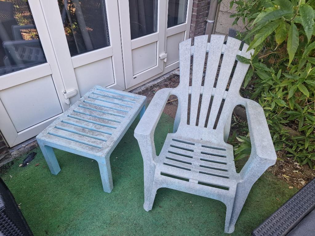 Blauwe tuinset te koop, Tuin en Terras, Ophalen, Kunststof, Gebruikt, Bijzettafel