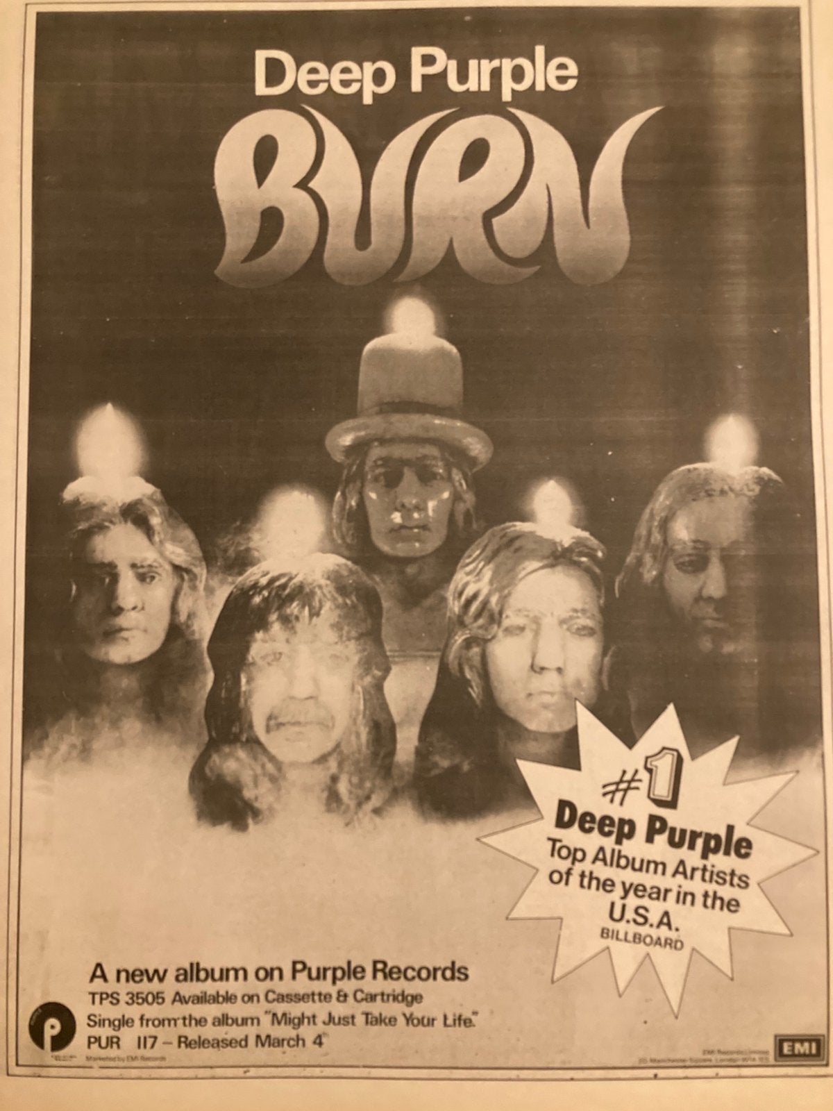 DEEP PURPLE Burn A3 advertentie, Ophalen of Verzenden, Gebruikt