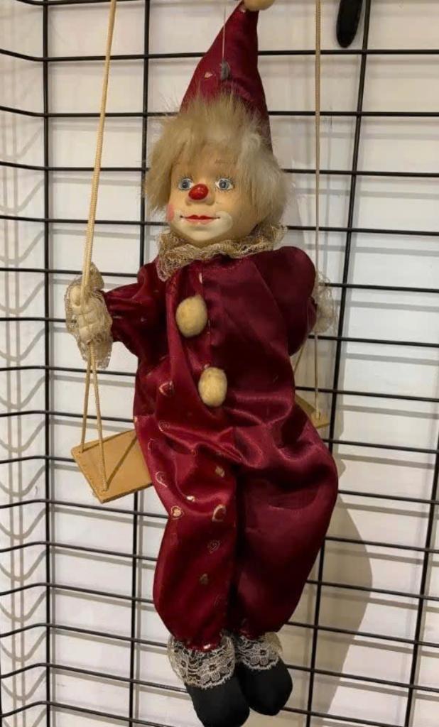 Harlekijn - clown - porselein - aan touw - 50 cm, Ophalen of Verzenden, Zo goed als nieuw, Mens