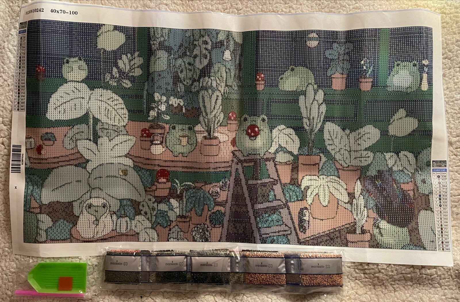 Diamond Painting 40x70 Cartoon Tuin met Groene Kikkers, Nieuw, Meerkleurig, Ophalen of Verzenden, Diamond painting