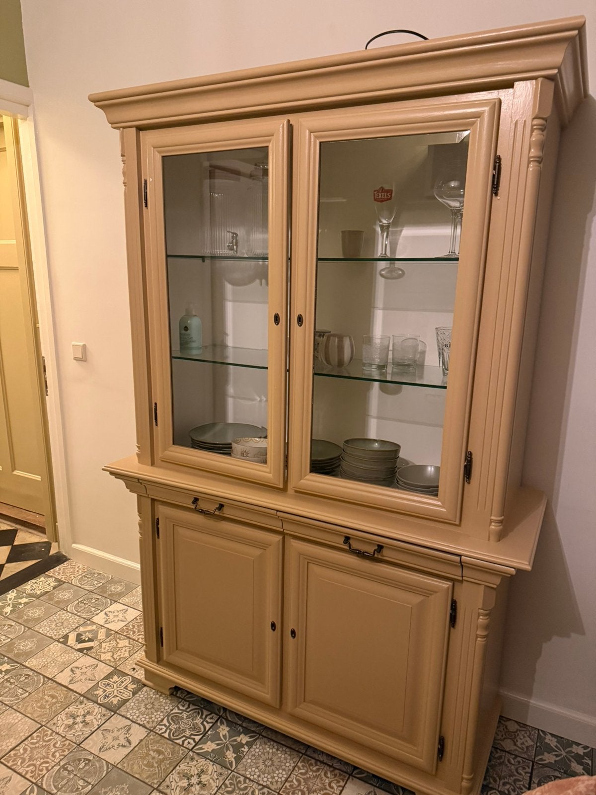 Mooie eiken servies kast, Ophalen, Zo goed als nieuw, 25 tot 50 cm, 200 cm of meer