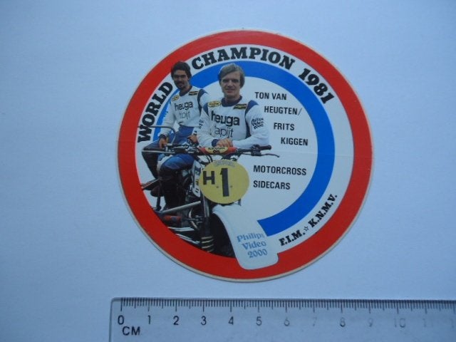 sticker oud Motorcross Zijspan HEUGTEN Worldchsmpion 1981, Verzenden, Zo goed als nieuw, Sport