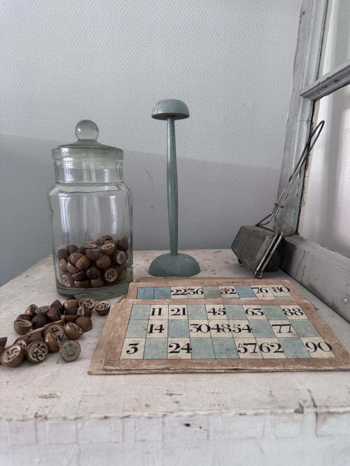 Antiek houten – Vintage Franse Bingo (Brocante) kien kaarten, Ophalen of Verzenden