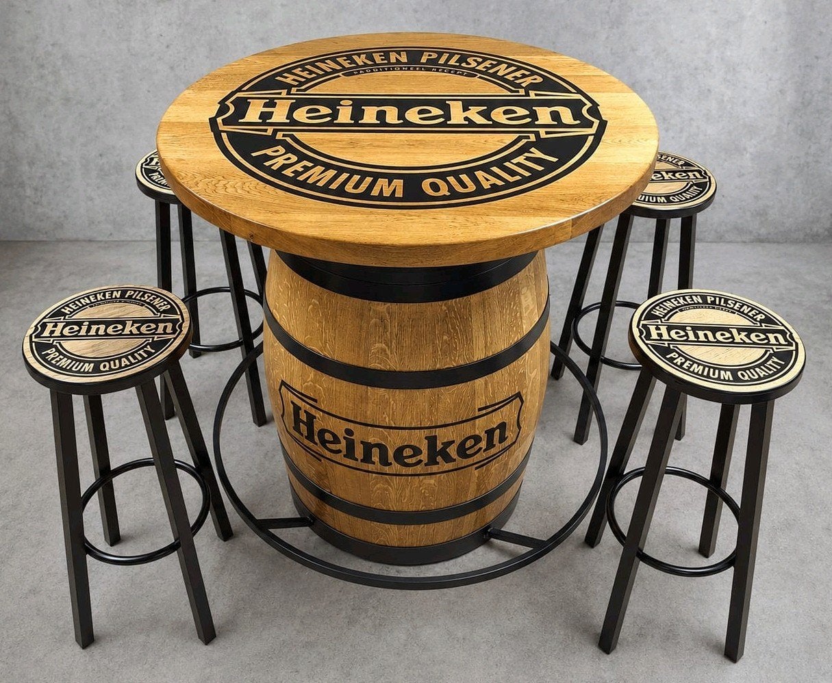 HEINEKEN wijnvattafel en krukken voor Bonnie, Verzamelen, Biermerken, Ophalen of Verzenden, Nieuw, Overige typen, Heineken