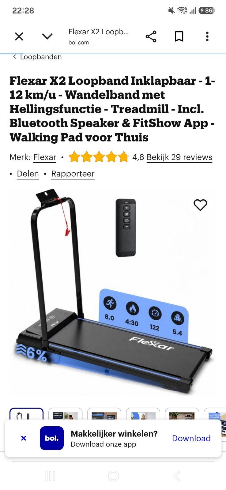 Foto 2 van Flexar X2 Loopband - Inklapbaar - Hellingfunctie - Bluetooth