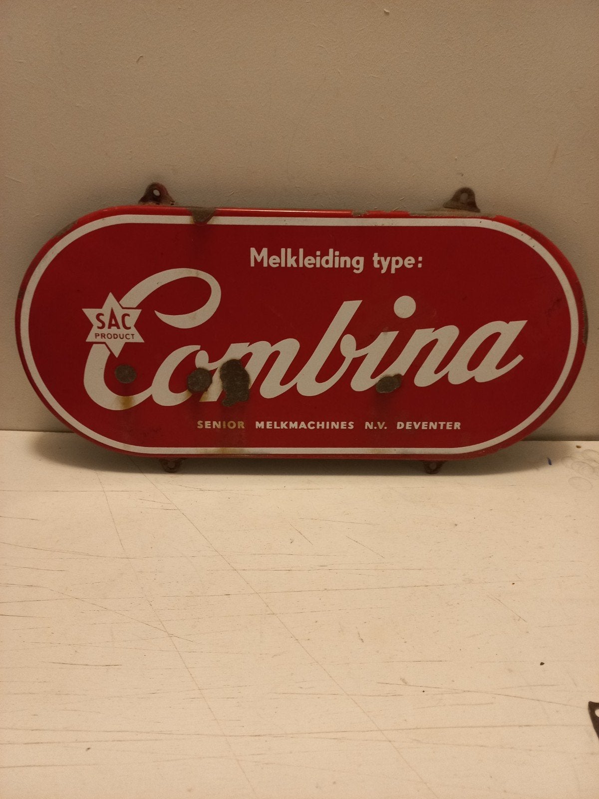 Vintage Combina Melkmachine Emaille Reclamebord, Ophalen of Verzenden