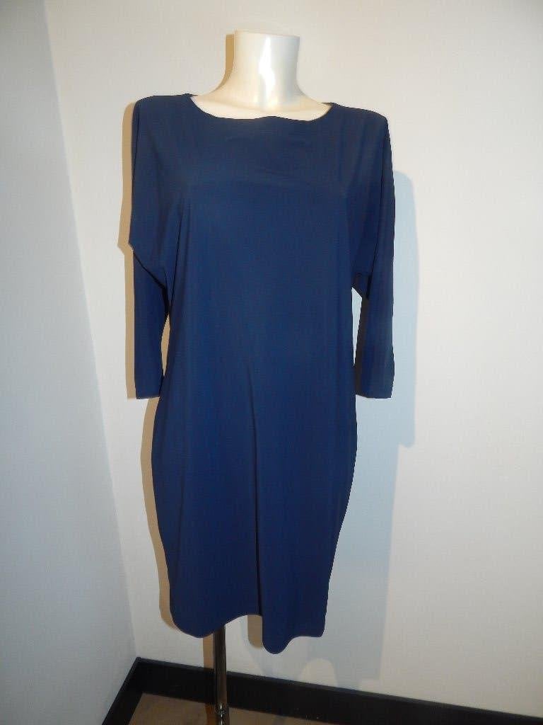 Ladress stretch travel stof jurk donker blauw basic M